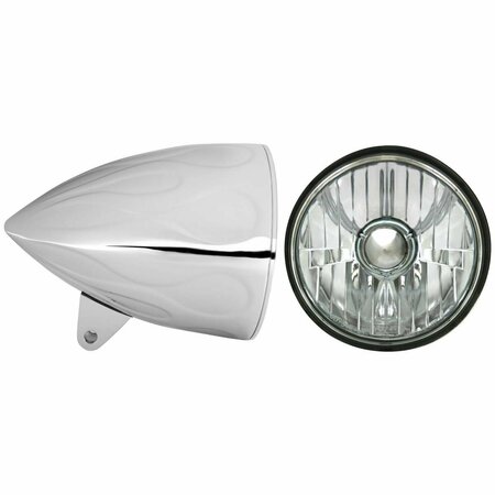 IN PRO CAR WEAR 5.75 in. Flamed Headlight Bucket, Chrome with T50100 ICE Headlamp HB54210-1